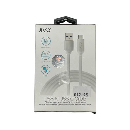 Jivo USB Type C to USB A 1.8 M-Wht - Technology Cafe