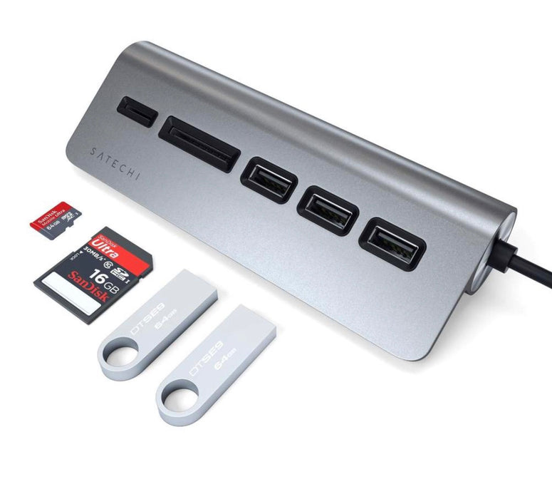 Satechi Type-C Aluminum USB Hub & Card Reader (Space Grey) - Technology Cafe