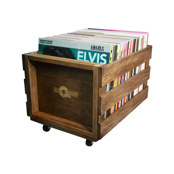 Retro Musique LP Wooden Storage Box with Wheels for Vinyl - Wood - Technology Cafe
